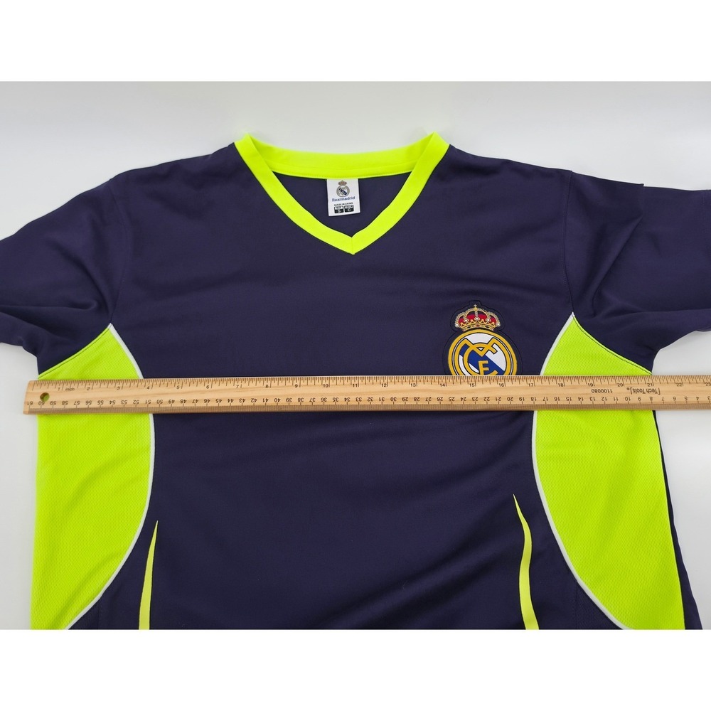 Real Madrid CF Soccer Jersey Rhinox navy Neon Lime Green Mens Small S V-Neck - Picture 6 of 13